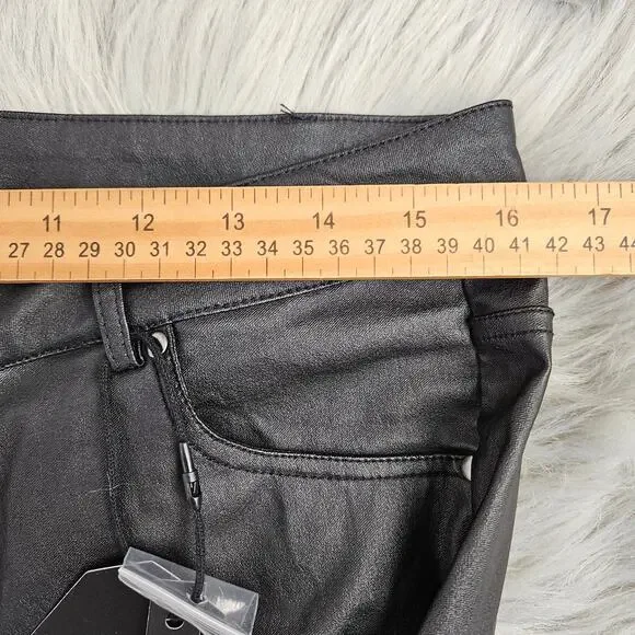 New SPYM Black Vegan Leather Coated Skinny Pant Size 42 10 12 Grunge Rocker Moto - Picture 10 of 10